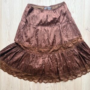 iana Brown Tiered Sequin Midi Skirt Vintage Y2K Whimsigoth Boho Lace Trim Size M